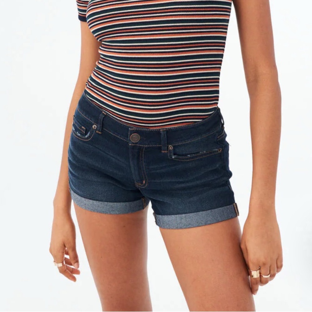 Aeropostale Dark Wash Rolled-Hem Denim Midi Shorts size 14